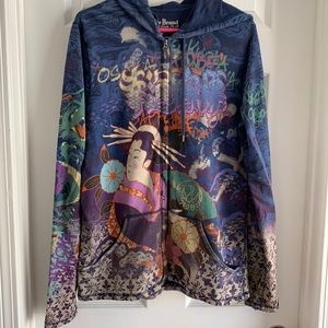 Lucky brand geisha Hokusai graffiti Japan zip up